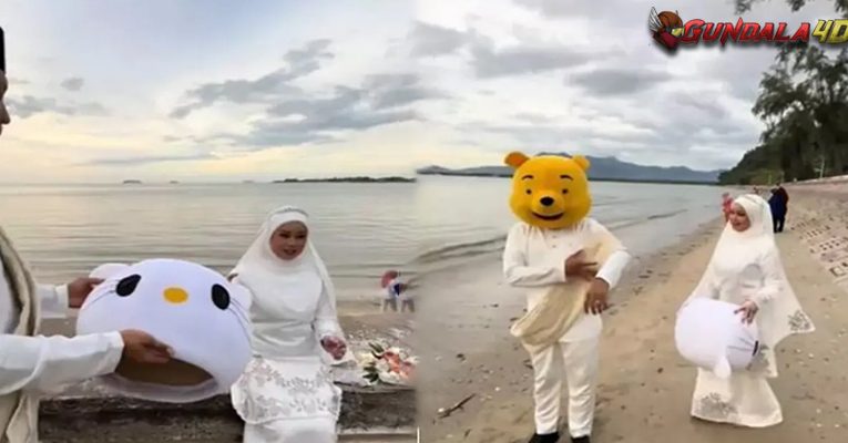 Viral Pasangan Ini Pakai Kepala Badut Jalanan untuk Foto Pernikahan