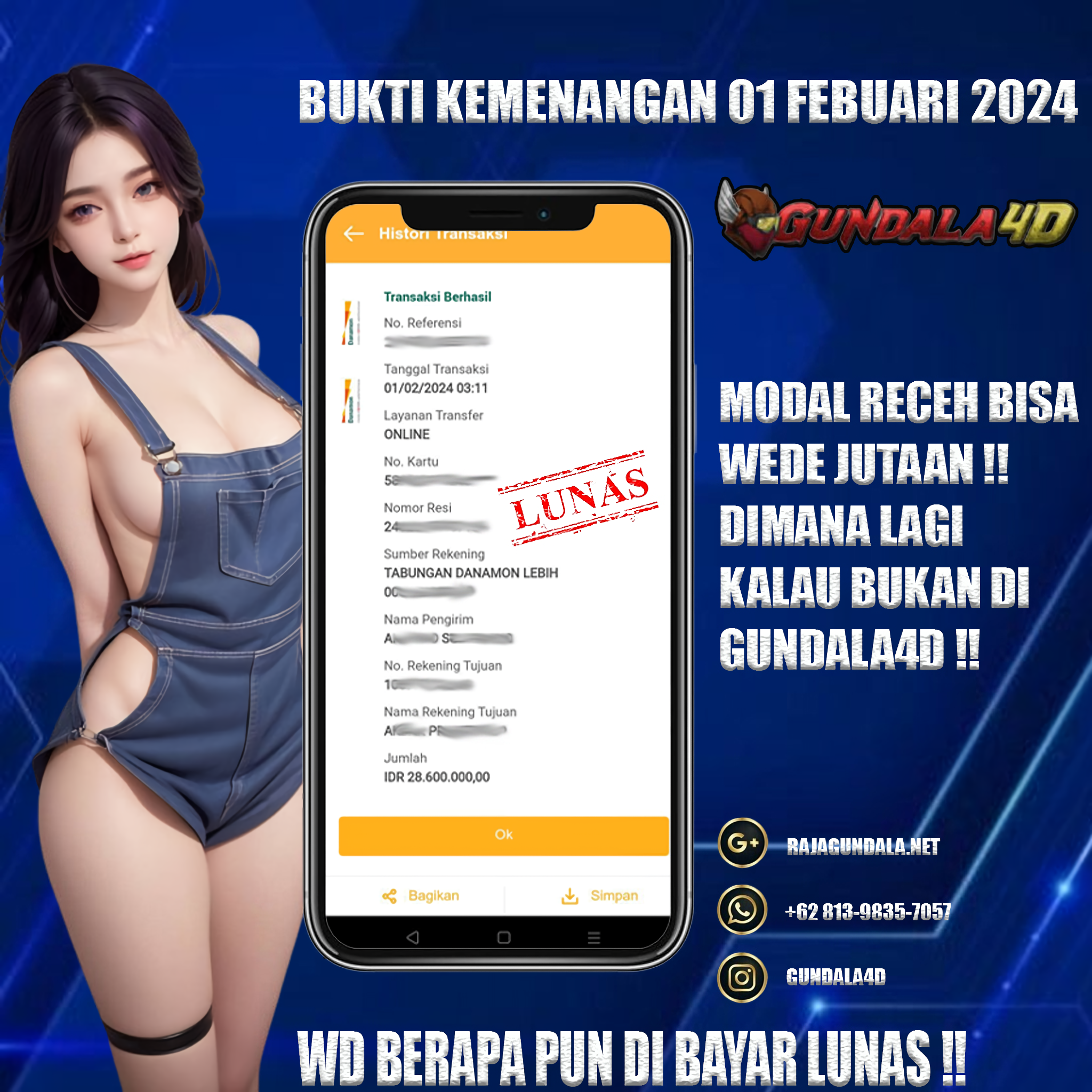 BUKTI KEMENANGAN 01 FEBUARI 2024. GUNDALA4D SITUS SLOT TERGACOR NO 1 DI INDONESIA DENGAN RTP HINGGA 98% DAN SLOT GAME TERLENGKAP