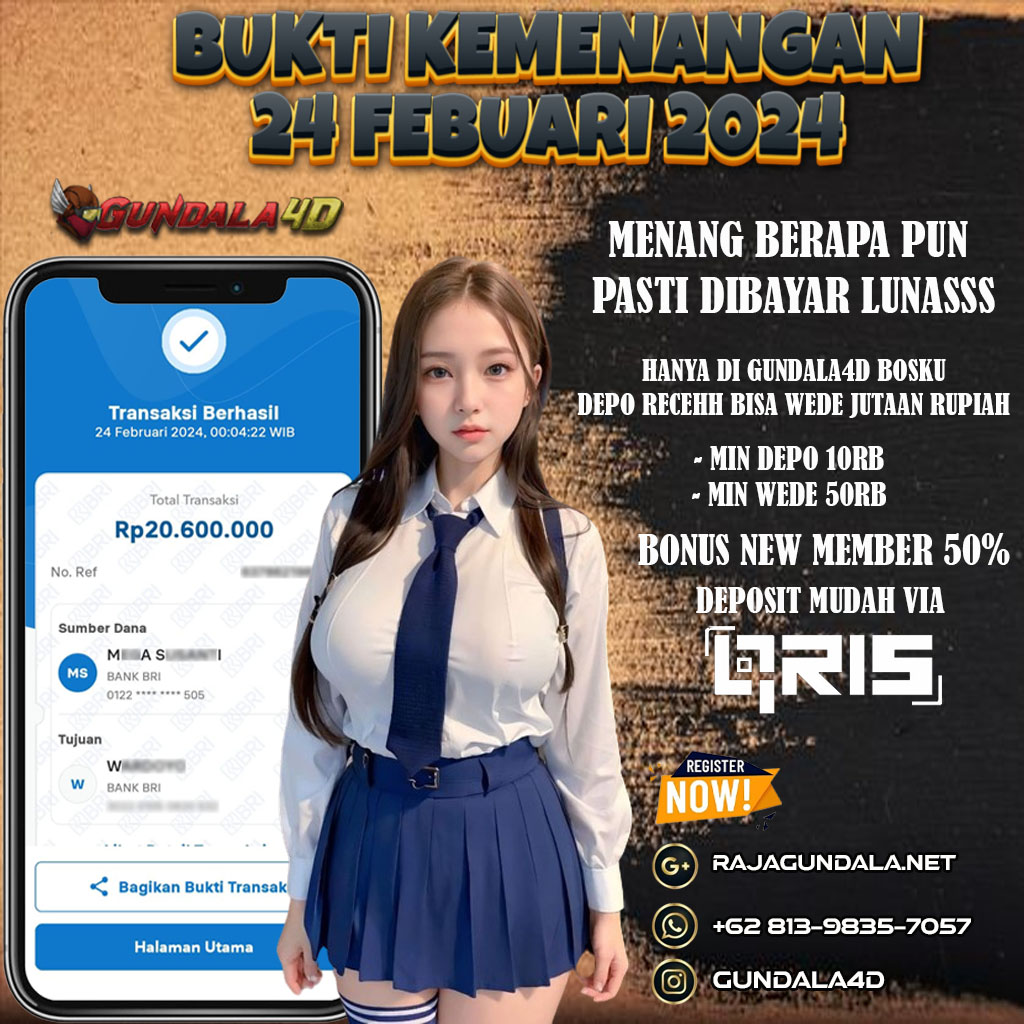 BUKTI KEMENANGAN 24 FEBUARI 2024. GUNDALA4D SITUS SLOT TERGACOR NO 1 DI INDONESIA DENGAN RTP HINGGA 98% DAN SLOT GAME TERLENGKAP