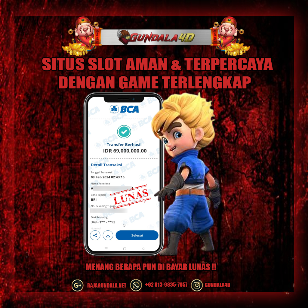 BUKTI KEMENANGAN 08 FEBUARI 2024. GUNDALA4D SITUS SLOT TERGACOR NO 1 DI INDONESIA DENGAN RTP HINGGA 98% DAN SLOT GAME TERLENGKAP