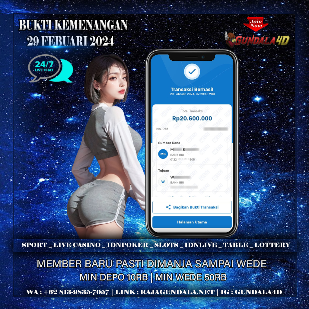 BUKTI KEMENANGAN 29 FEBUARI 2024. GUNDALA4D SITUS SLOT TERGACOR NO 1 DI INDONESIA DENGAN RTP HINGGA 98% DAN SLOT GAME TERLENGKAP