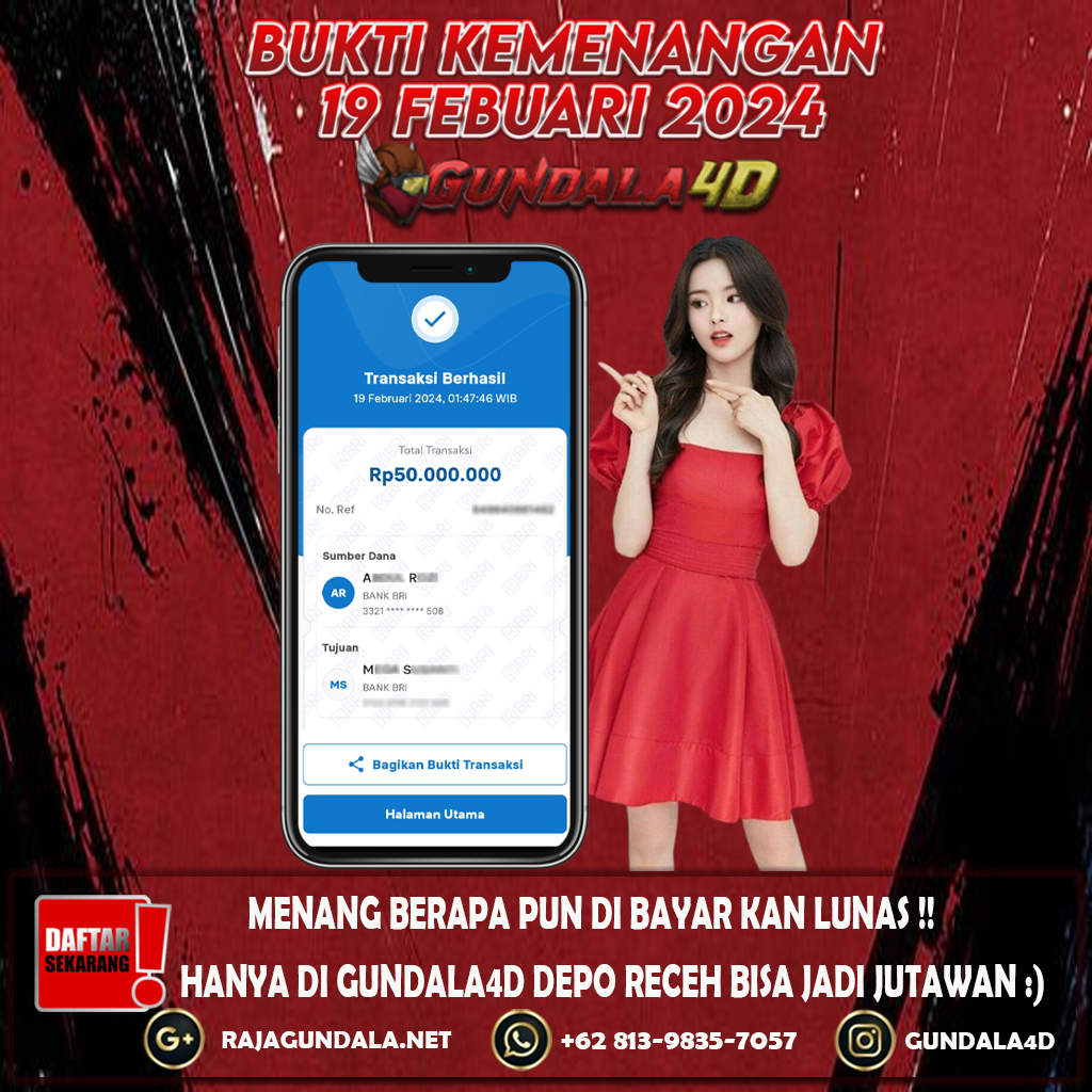 BUKTI KEMENANGAN 19 FEBUARI 2024. GUNDALA4D SITUS SLOT TERGACOR NO 1 DI INDONESIA DENGAN RTP HINGGA 98% DAN SLOT GAME TERLENGKAP