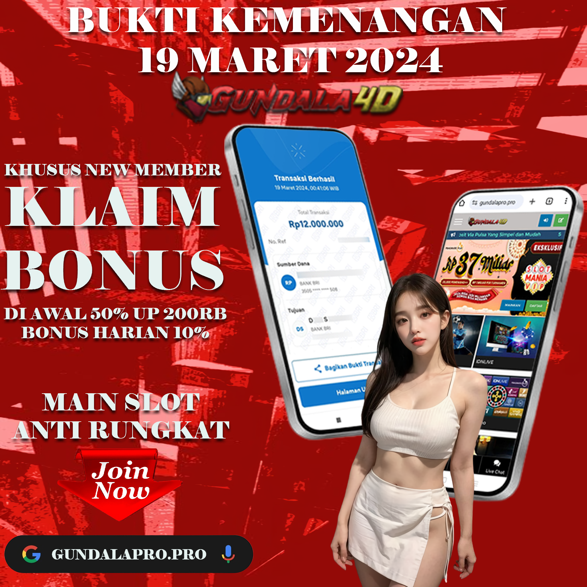 BUKTI KEMENANGAN 19 MARET 2024. GUNDALA4D SITUS SLOT TERGACOR NO 1 DI INDONESIA DENGAN RTP HINGGA 98% DAN SLOT GAME TERLENGKAP