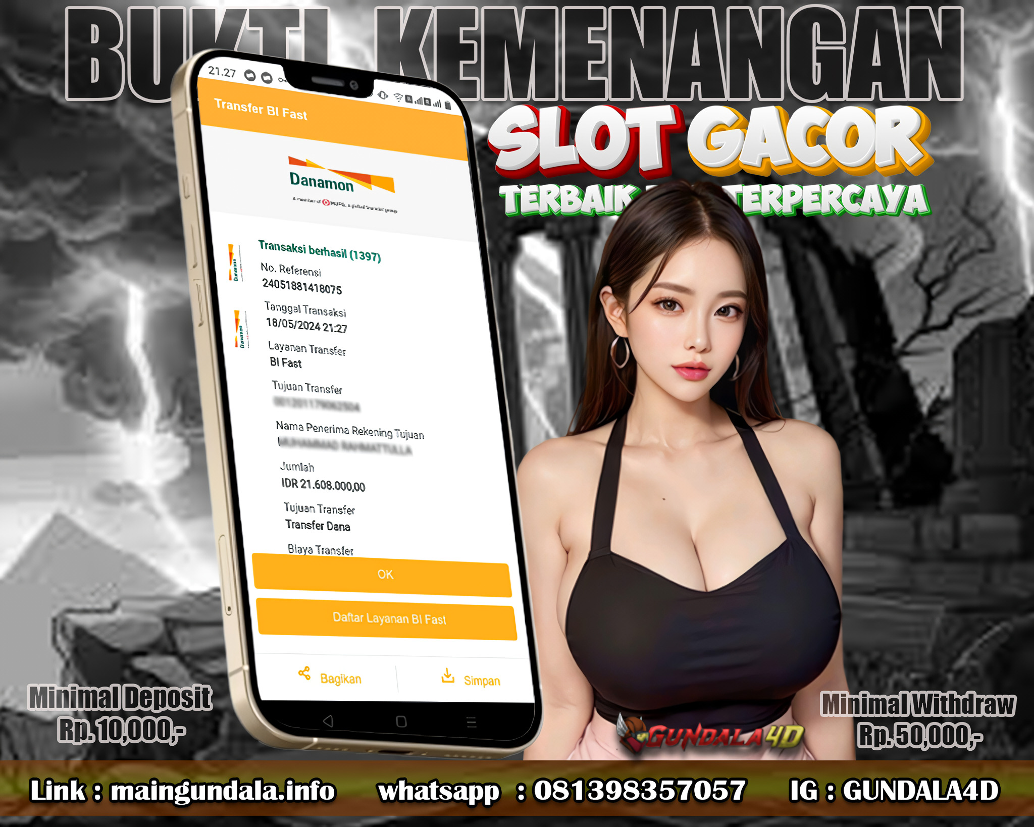 Selamat Untuk Member Setia Kami Gundala4d YA****** Yang Mendapatkan Jackpot Dengan Total Kemenangan Rp21.608.000 ( Dua Puluh Satu Juta Rupiah Enam Ratus Delapan Ribu Rupiah ).