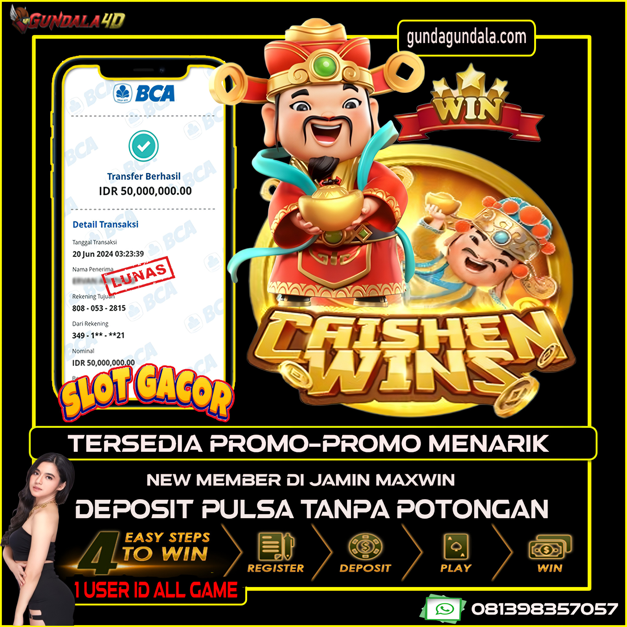 prediksigundala – Selamat Untuk Member Setia Kami Gundala4d HA******** Yang Mendapatkan Jackpot Dengan Total Kemenangan Rp 50.000.000 ( Lima Puluh Juta Rupiah ) Dengan Modal Hanya Rp.1.000.000 ( Satu Juta Rupiah). Langsung Bisa Tembus Puluhan Juta Hingga Ratusan Juta