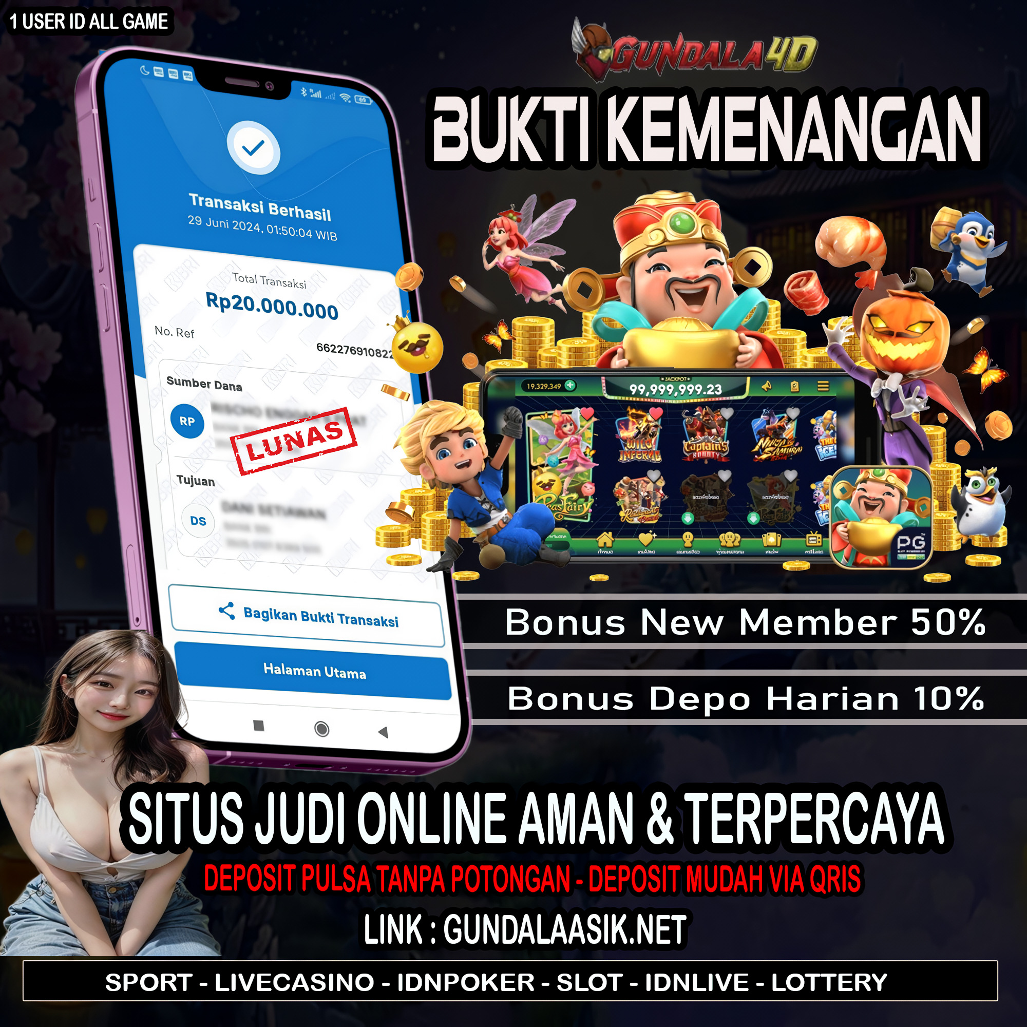 prediksigundala – Selamat Untuk Member Setia Kami Gundala4d TI******** Yang Mendapatkan Jackpot Dengan Total Kemenangan Rp 20.000.000 ( Duapuluh Juta Rupiah ) Dengan Modal Hanya Rp.1.000.000 ( Satu Juta Rupiah). Langsung Bisa Tembus Puluhan Juta Hingga Ratusan Juta