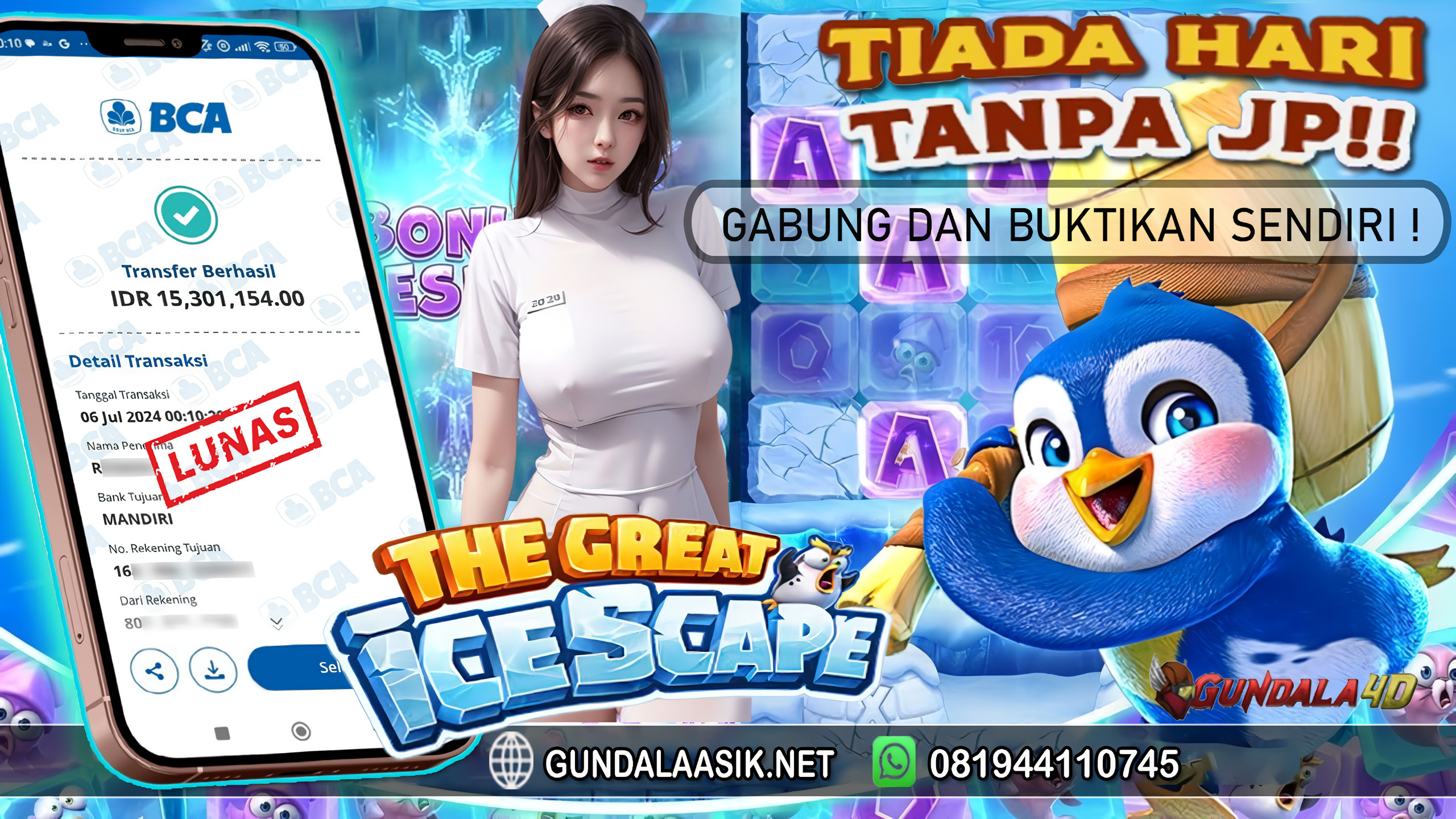 Selamat Untuk Member Setia Kami Gundala4d RI******** Yang Mendapatkan Jackpot Dengan Total Kemenangan Rp 15.301.154 ( Lima Belas Juta Tiga Ratus Seribu Seratus Lima Puluh Empat Rupiah ) Dengan Modal Hanya Rp.1.000.000 ( Satu Juta Rupiah). Langsung Bisa Tembus Puluhan Juta Hingga Ratusan Juta