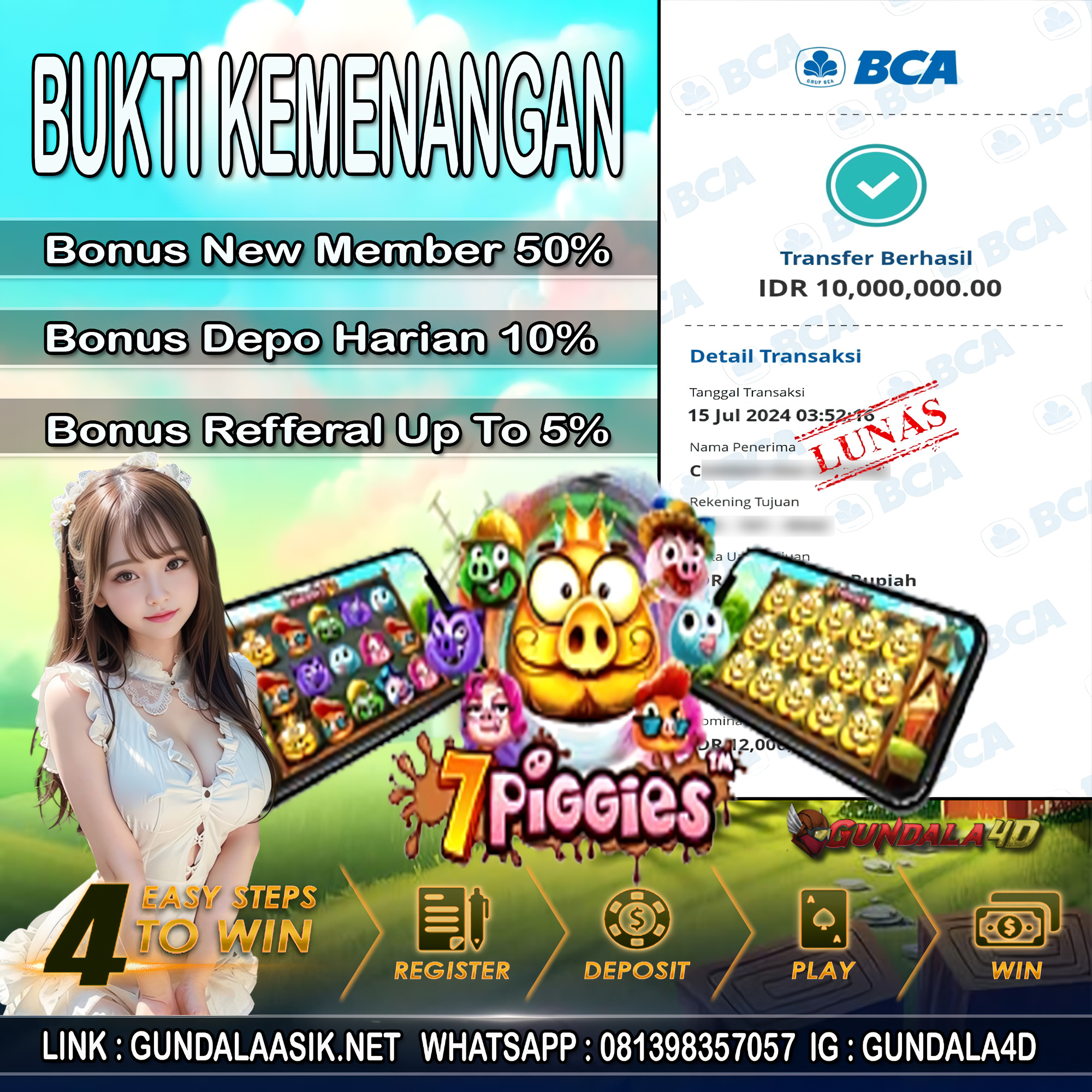 prediksigundala – Selamat Untuk Member Setia Kami Gundala4d CA******** Yang Mendapatkan Jackpot Dengan Total Kemenangan Rp .10.000.000 ( Sepuluh Juta Rupiah ) Dengan Modal Hanya Rp.1.000.000 ( Satu Juta Rupiah). Langsung Bisa Tembus Puluhan Juta Hingga Ratusan Juta