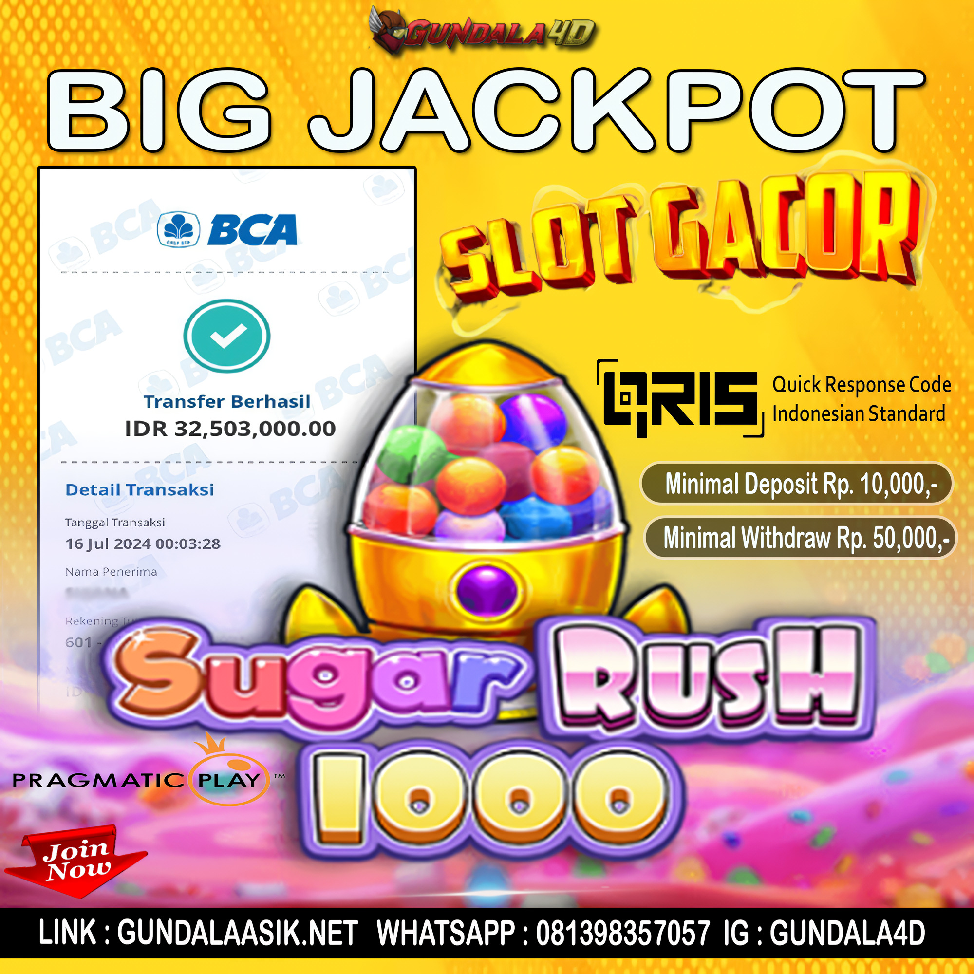 Selamat Untuk Member Setia Kami Gundala4d SU******** Yang Mendapatkan Jackpot Dengan Total Kemenangan Rp. 32.503.000 ( TIGA PULUH DUA JUTA LIMA RATUS TIGA RIBU RUPIA) Dengan Modal Hanya Rp.1.000.000 ( Satu Juta Rupiah). Langsung Bisa Tembus Puluhan Juta Hingga Ratusan Juta