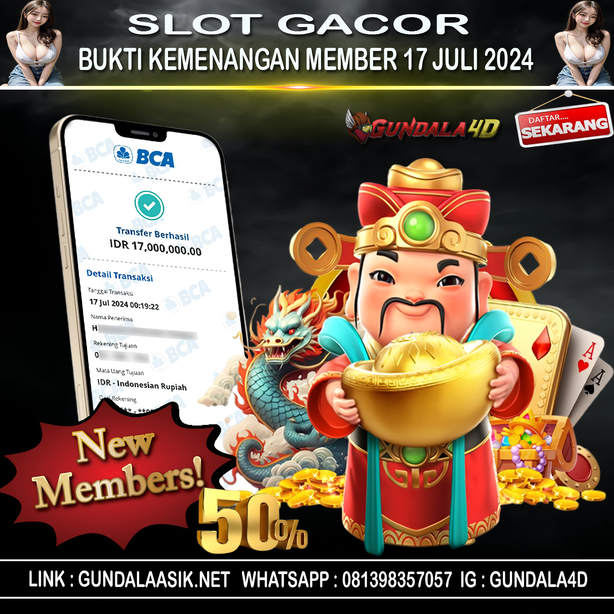 Selamat Untuk Member Setia Kami Gundala4d SU******** Yang Mendapatkan Jackpot Dengan Total Kemenangan Rp.17.000.000 ( Tujuh Belas Juta Rupiah ) Dengan Modal Hanya Rp.1.000.000 ( Satu Juta Rupiah). Langsung Bisa Tembus Puluhan Juta Hingga Ratusan Juta