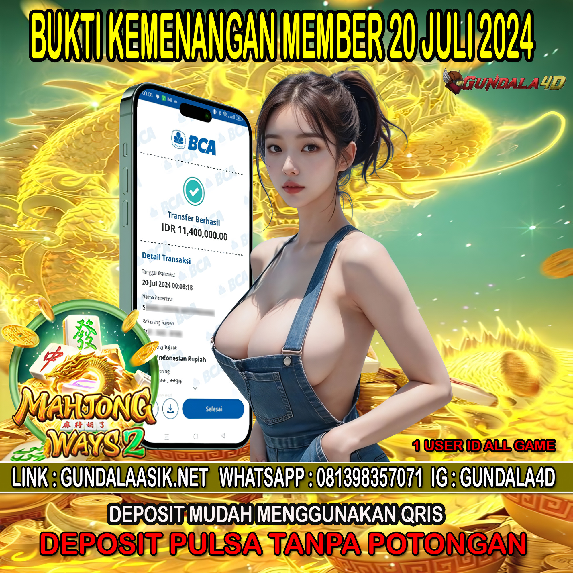 prediksigundala – Selamat Untuk Member Setia Kami Gundala4d SU******** Yang Mendapatkan Jackpot Dengan Total Kemenangan Rp. 11.400.000 (Sebelas Juta Empat Ratus Ribu Rupia ) Dengan Modal Hanya Rp.1.000.000 ( Satu Juta Rupiah). Langsung Bisa Tembus Puluhan Juta Hingga Ratusan Juta