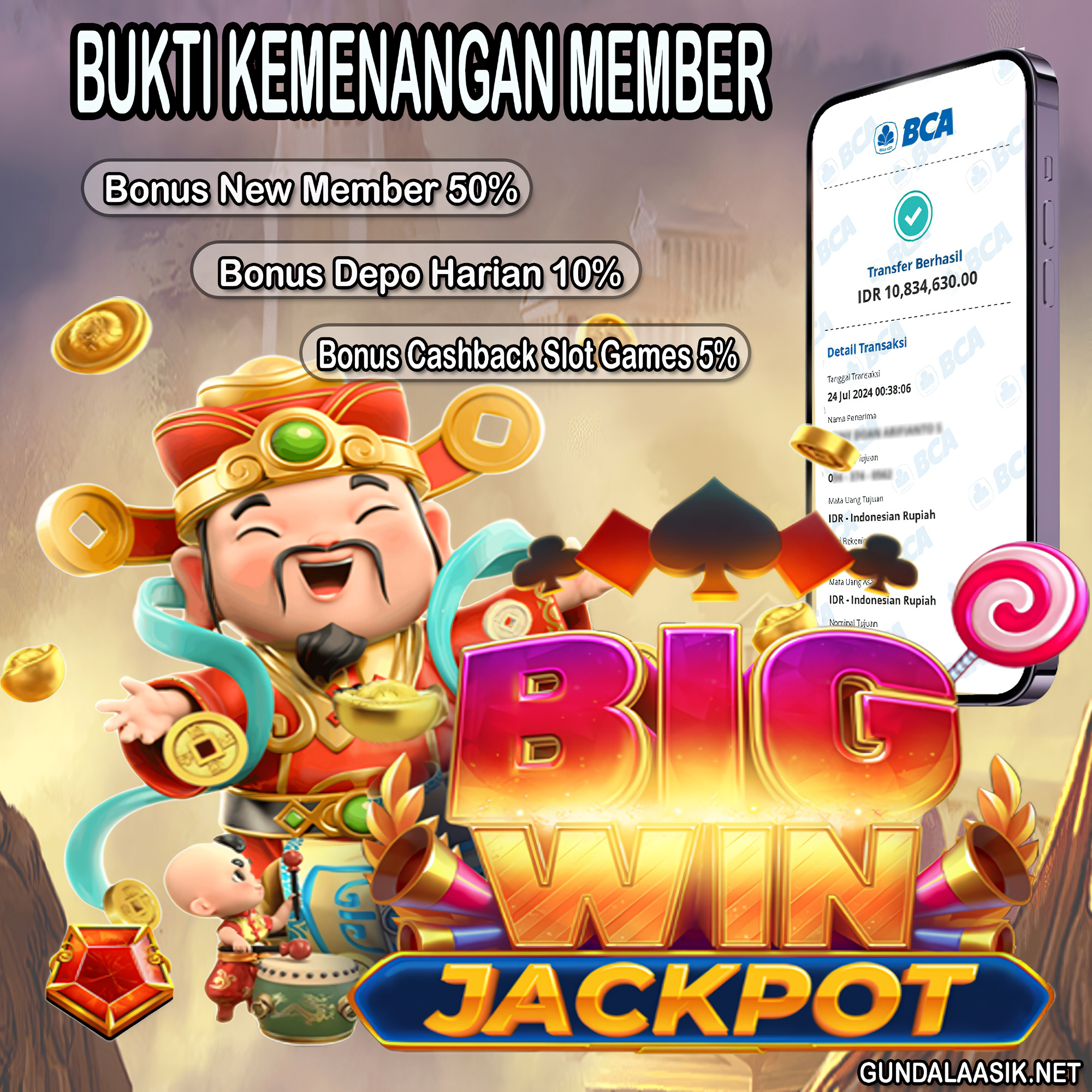 Selamat Untuk Member Setia Kami Gundala4d JA******** Yang Mendapatkan Jackpot Dengan Total Kemenangan Rp. 10.834.630 ( SEPULUH JUTA DELAPAN RATUS TIGA PULUH EMPAT RIBU ENAM RATU TIGA PULUH RUPIA ) Dengan Modal Hanya Rp.1.000.000 ( Satu Juta Rupiah). Langsung Bisa Tembus Puluhan Juta Hingga Ratusan Juta