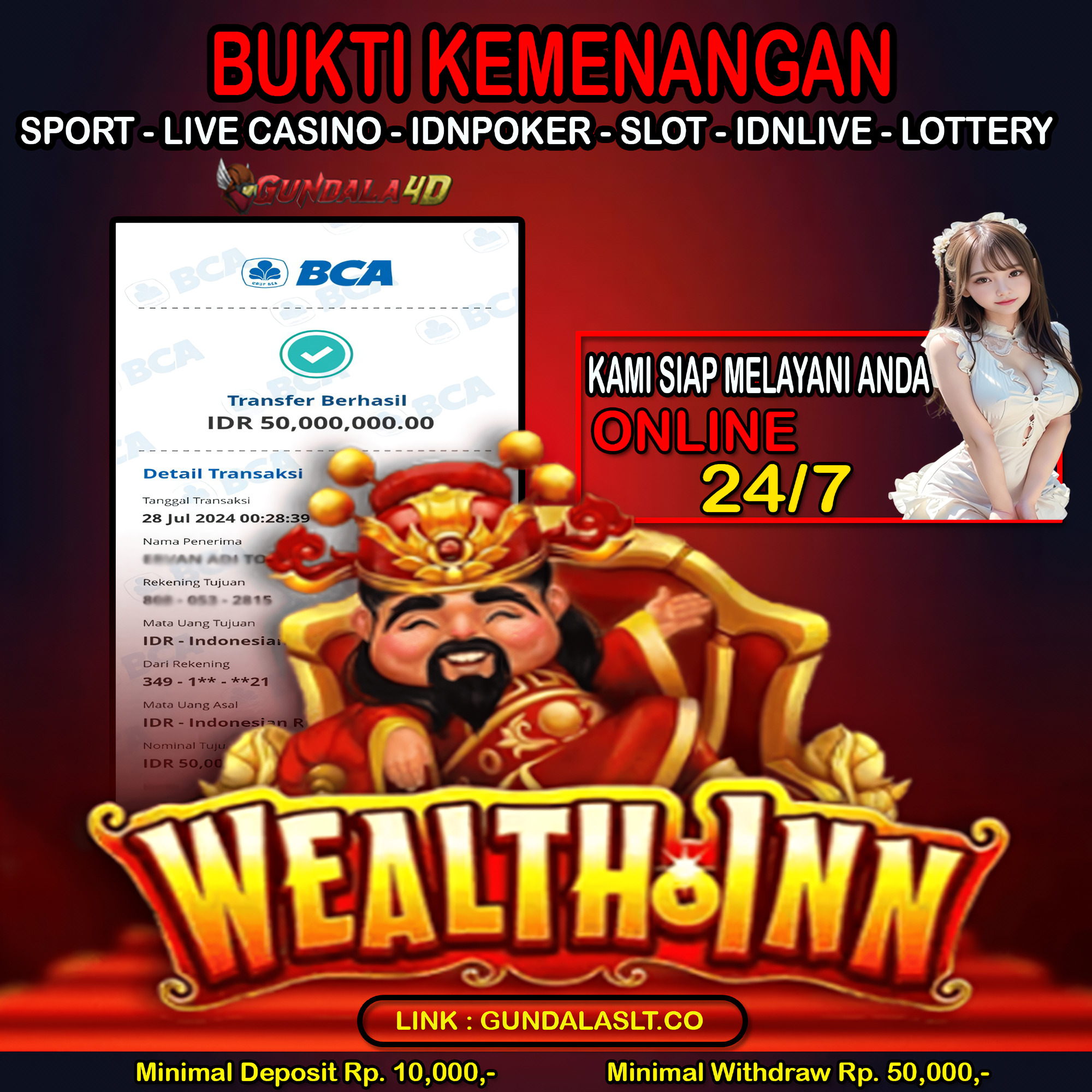 Selamat Untuk Member Setia Kami Gundala4d DA******** Yang Mendapatkan Jackpot Dengan Total Kemenangan Rp. 50.000.000 ( LIMA PULUH JUTA RIBU RUPIA ) Dengan Modal Hanya Rpn 500.000 ( LIMA RATUS RIBU RUPIAH ). Langsung Bisa Tembus Puluhan Juta Hingga Ratusan Juta