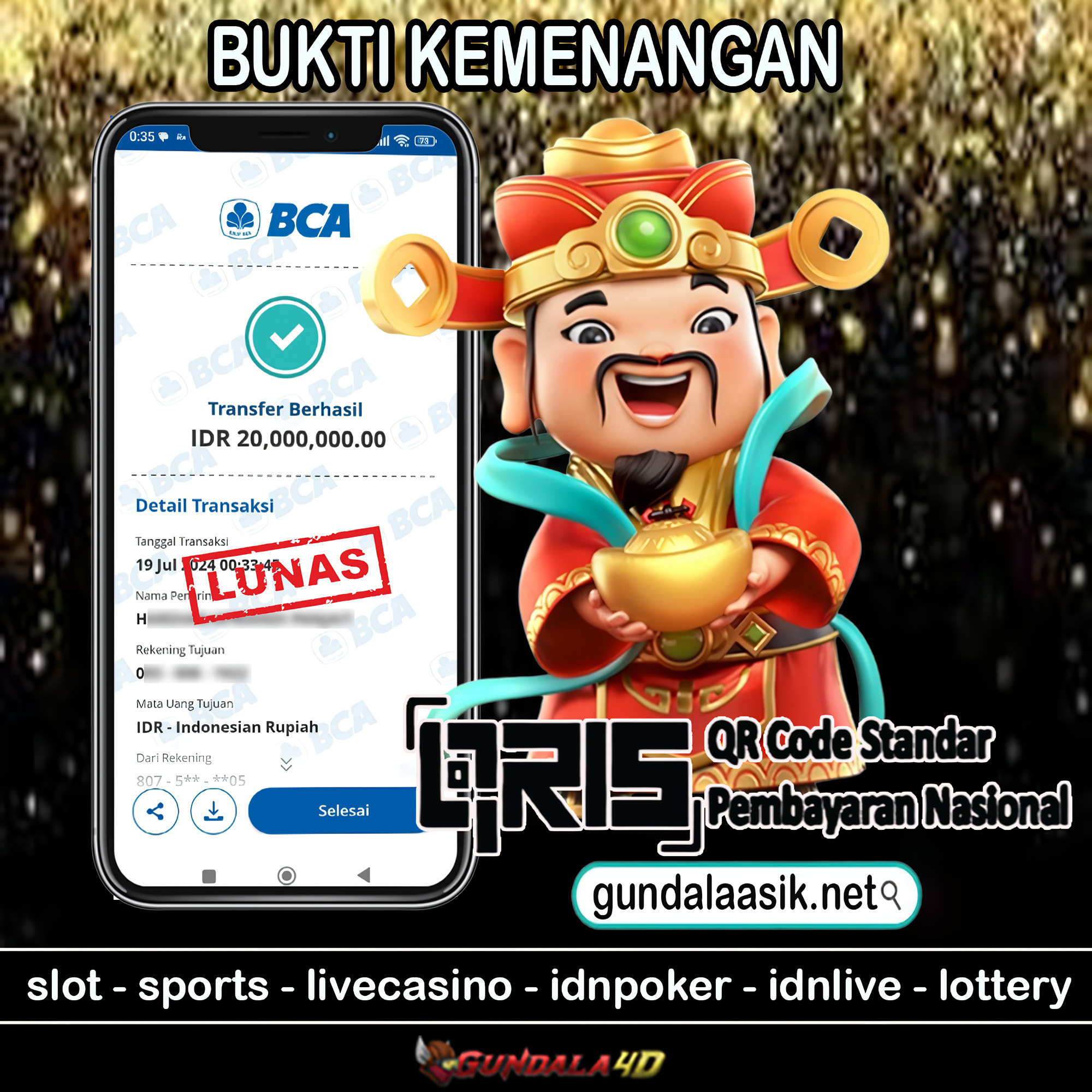 Selamat Untuk Member Setia Kami Gundala4d SU******** Yang Mendapatkan Jackpot Dengan Total Kemenangan Rp. 10.000.000 (Sepuluh Juta Rupia ) Dengan Modal Hanya Rp.1.000.000 ( Satu Juta Rupiah). Langsung Bisa Tembus Puluhan Juta Hingga Ratusan Juta