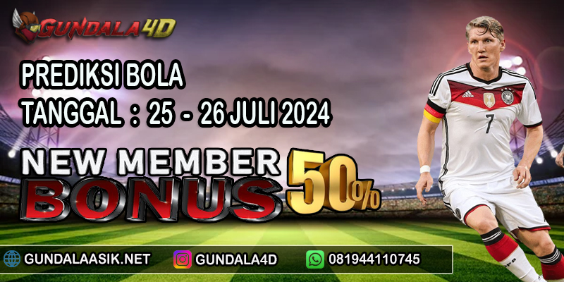 PREDIKSI PERTANDINGAN BOLA 25 JULI – 26 JULI 2024. GUNDALA4D SITUS SLOT TERGACOR NO 1 DI INDONESIA DENGAN RTP HINGGA 98%