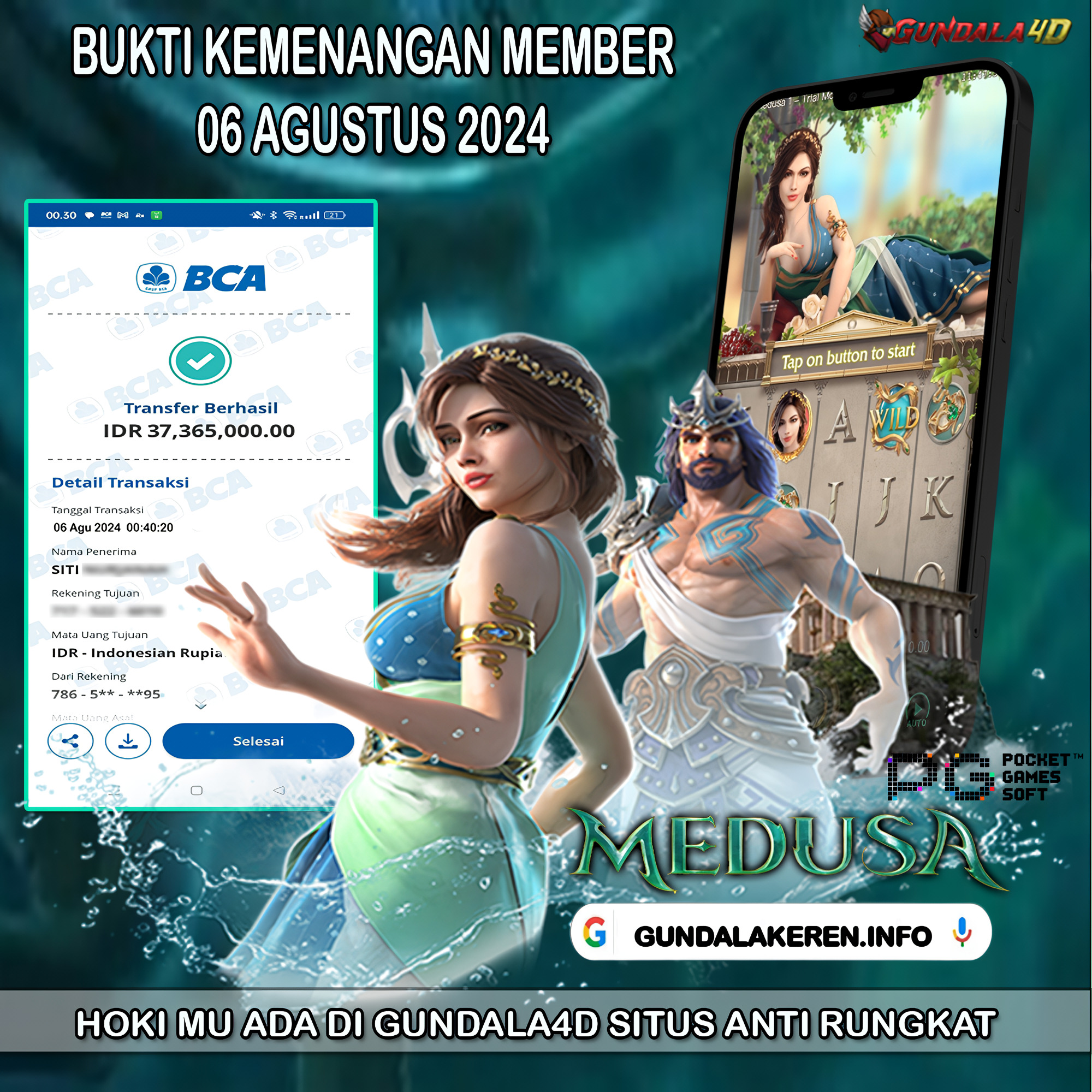 Selamat Untuk Member Setia Kami Gundala4d SA******* Yang Mendapatkan Jackpot Dengan Total Kemenangan Rp. 37.365.000 ( TIGA PULUH TUJUH JUTA TIGA RATUS ENAM PULUH LIMA RIBU RUPIAH) Dengan Modal Hanya Rpn 500.000 ( LIMA RATUS RIBU RUPIAH ). Langsung Bisa Tembus Puluhan Juta Hingga Ratusan Juta