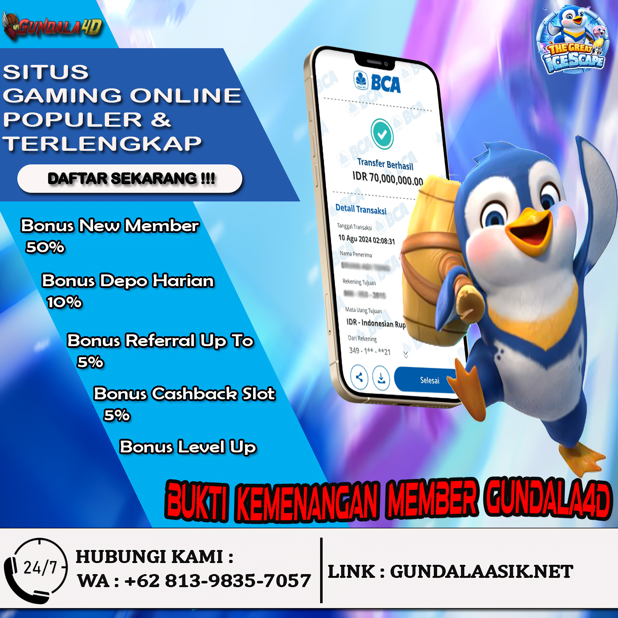 Selamat Untuk Member Setia Kami Gundala4d RA******* Yang Mendapatkan Jackpot Dengan Total Kemenangan Rp.70.000.000 ( TUJUH PULUH JUTA RUPIA ) Dengan Modal Hanya Rpn 500.000 ( LIMA RATUS RIBU RUPIAH ). Langsung Bisa Tembus Puluhan Juta Hingga Ratusan Juta