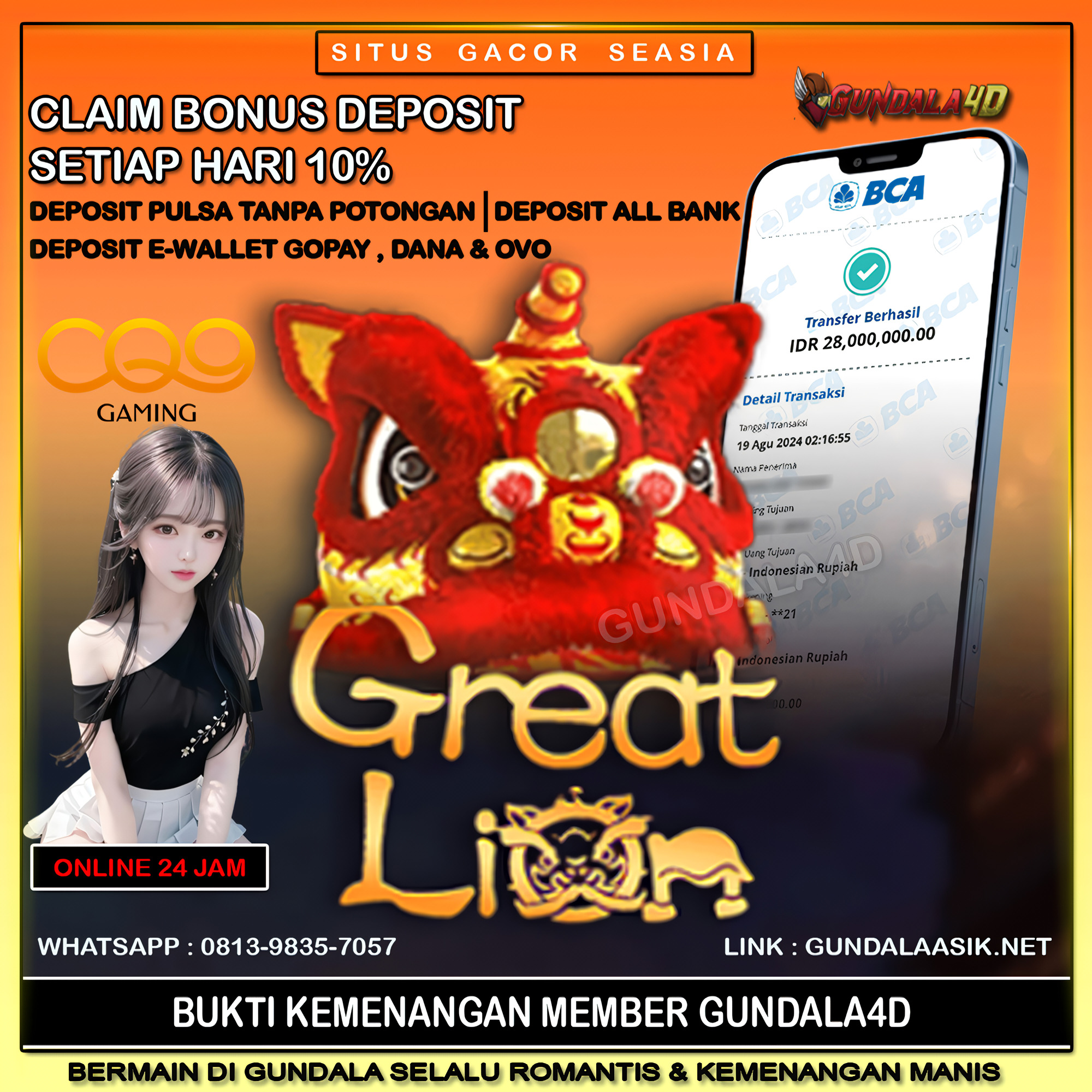 Selamat Untuk Member Setia Kami Gundala4d DA******* Yang Mendapatkan Jackpot Dengan Total Kemenangan Rp. 28.000.000,00,- ( DUA PULUH DELAPAN JUTA RUPIAH) jangan sampai ketinggalan hokinya dan jackpotnya ,Bagi Kalian Yang Penasaran Tunggu Apa Lagi Daftar,Deposit Dan Bermain Sekarang Juga Rasakan Sensasi Kemenangan Hanya Di Gundala4d. Dapatkan Bonus-Bonus Menarik Dan Event-Event Menarik Lainnya