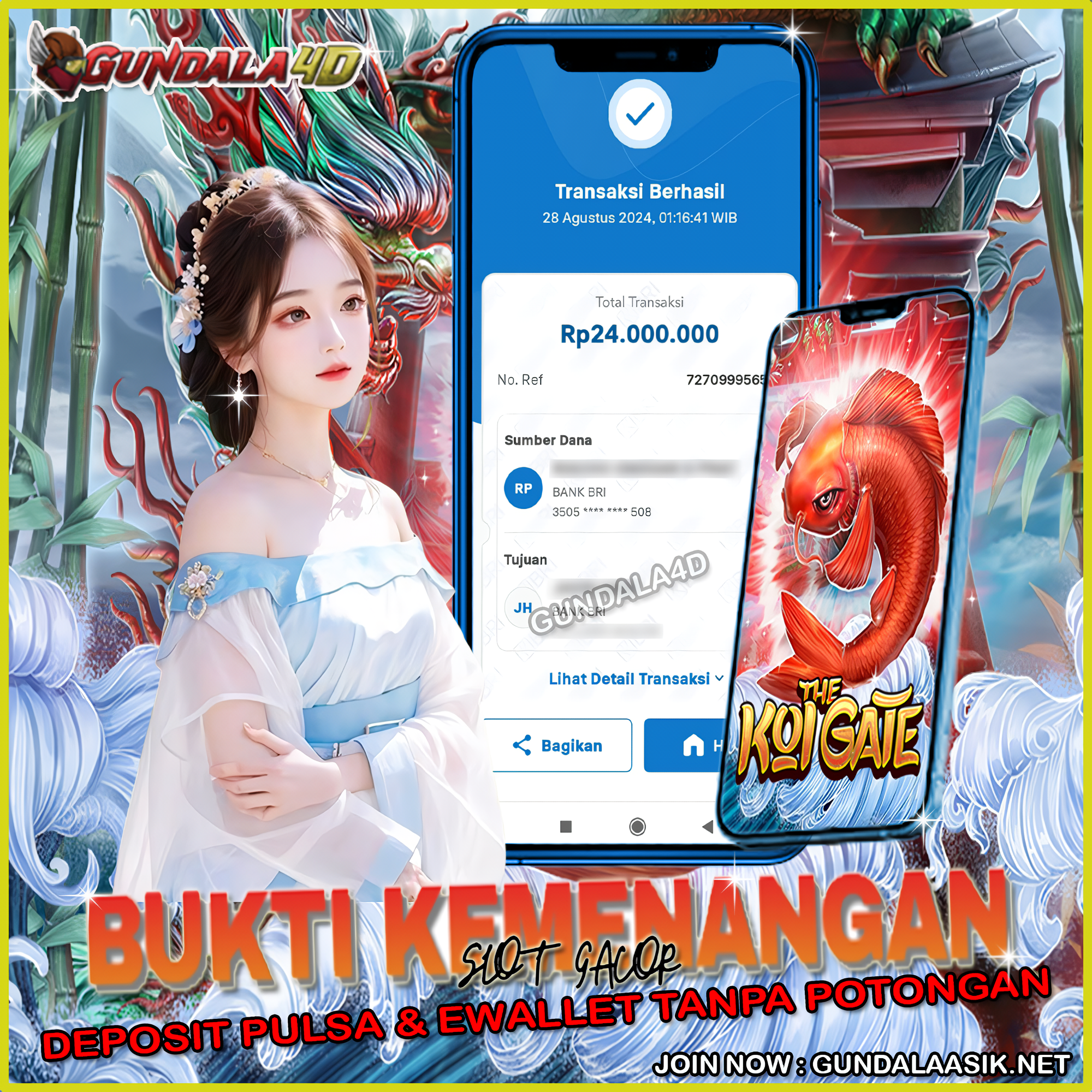 Selamat Untuk Member Setia Kami Gundala4d E******* Yang Mendapatkan Jackpot Dengan Total Kemenangan Rp.24.000.000 ( DUA PULUH EMPAT JUTA RUPIAH ) Dengan Modal Hanya Rpn 1.095.000 ( SATU JUTA SEMBILA PULUH LIMA RIBU RUPIAH ). Langsung Bisa Tembus Puluhan Juta Hingga Ratusan Juta