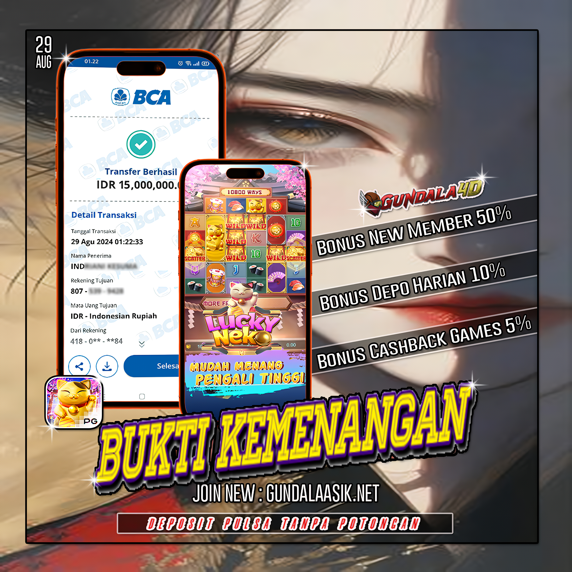 Selamat Untuk Member Setia Kami Gundala4d E******* Yang Mendapatkan Jackpot Dengan Total Kemenangan Rp.15.000.000 ( LIMA BELAS JUTA RUPIAH ) Dengan Modal Hanya Rpn 1.095.000 ( SATU JUTA SEMBILA PULUH LIMA RIBU RUPIAH ). Langsung Bisa Tembus Puluhan Juta Hingga Ratusan Juta