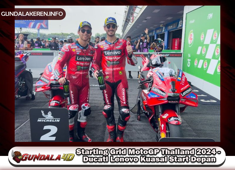 Dua pembalap Ducati Lenovo, Francesco Bagnaia dan Enea Bastinini meraih posisi start bagus untuk balapan MotoGP Thailand 2024