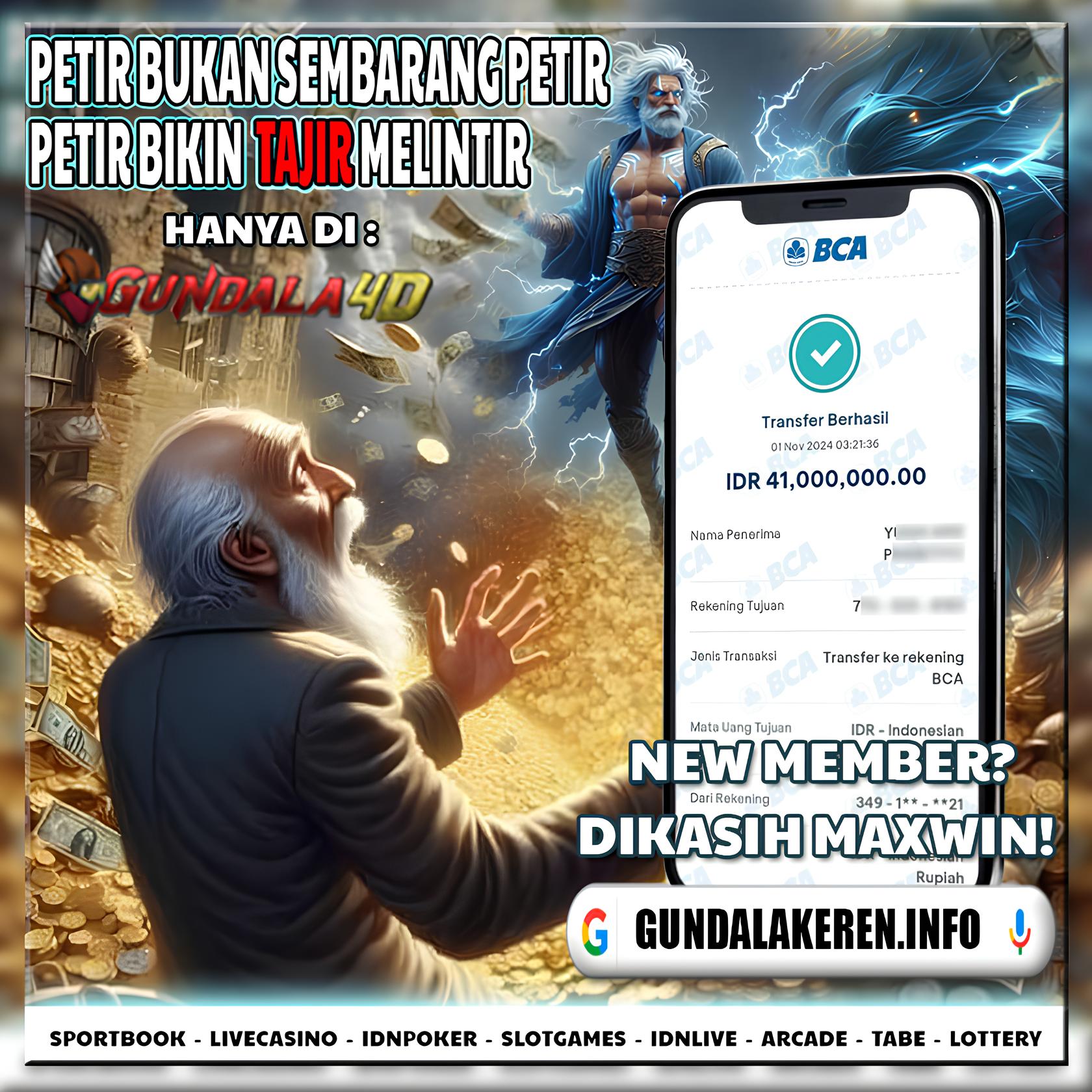 BUKTI KEMENANGAN TANGGAL 01 NOVEMBER 2024. GUNDALA4D SITUS SLOT TERGACOR NO 1 DI INDONESIA DENGAN RTP HINGGA 98%