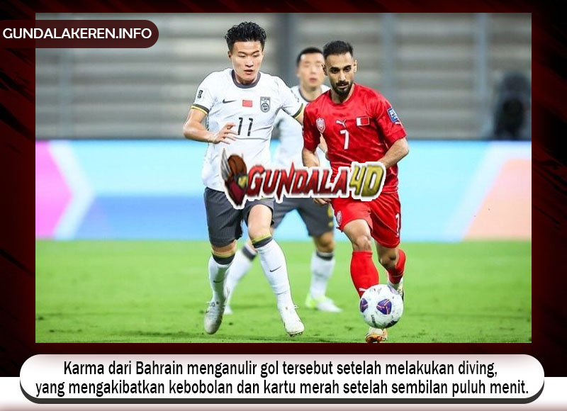 Karma dari Bahrain menganulir gol tersebut setelah melakukan diving, yang mengakibatkan kebobolan dan kartu merah setelah sembilan puluh menit.