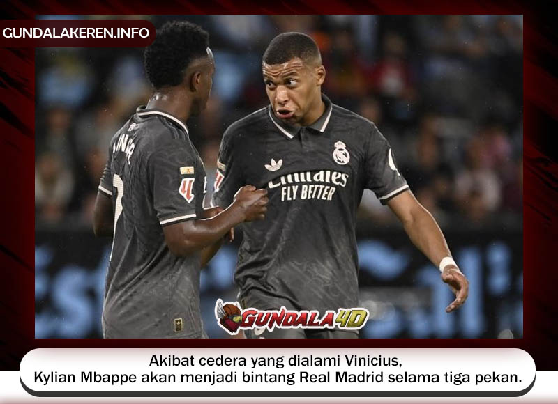 Akibat cedera yang dialami Vinicius, Kylian Mbappe akan menjadi bintang Real Madrid selama tiga pekan.