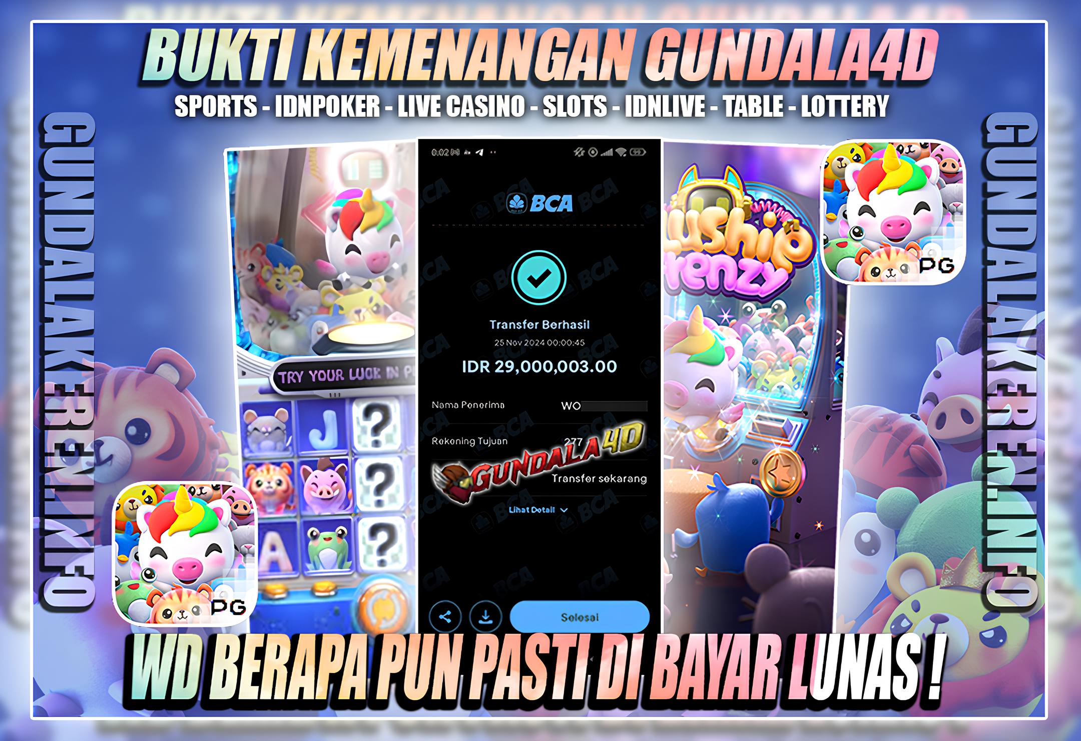 BUKTI KEMENANGAN TANGGAL 25 NOVEMBER 2024. GUNDALA4D SITUS SLOT TERGACOR NO 1 DI INDONESIA DENGAN RTP HINGGA 98%